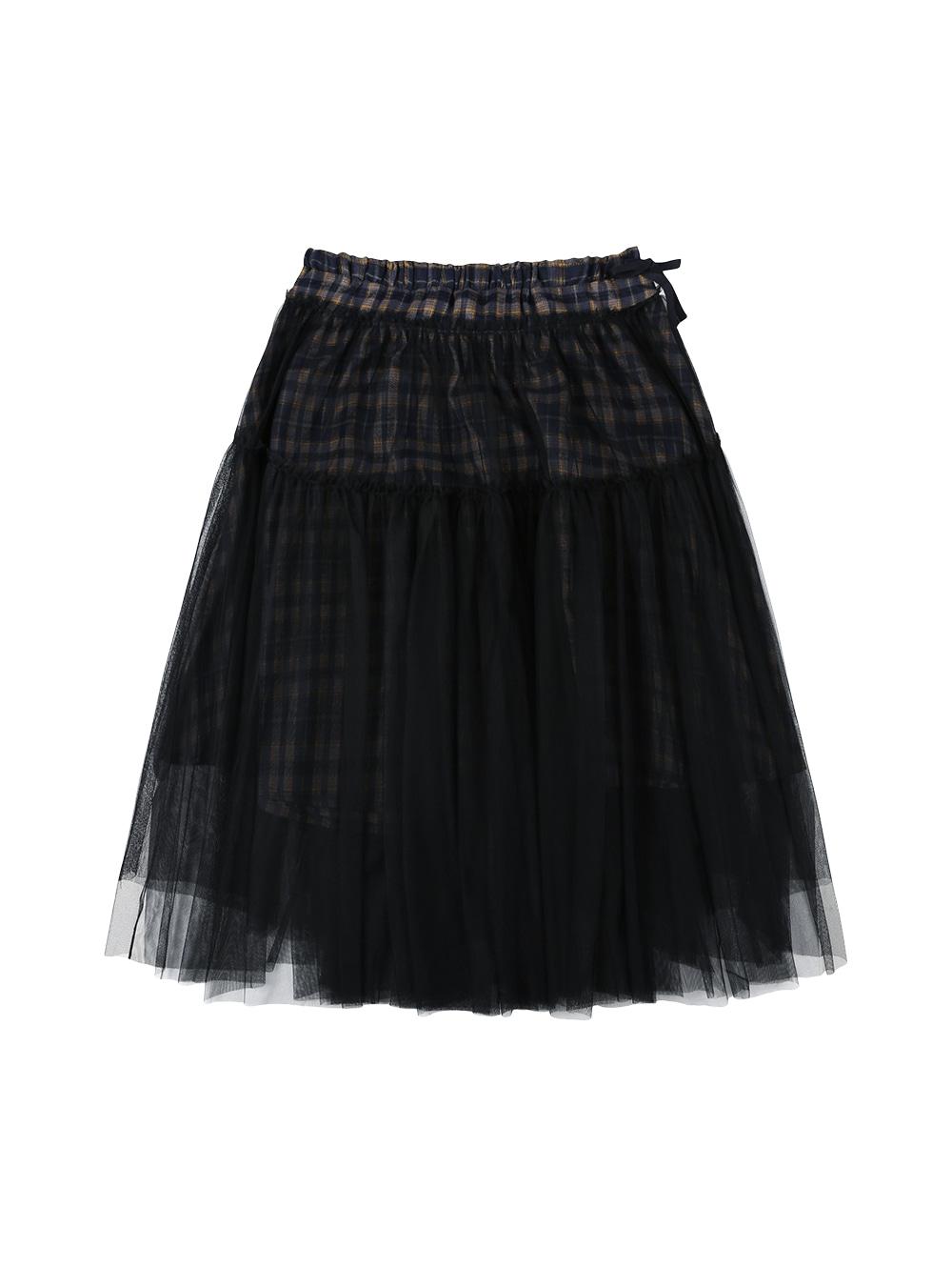 CHECK TULLE SKIRT [NAVY]