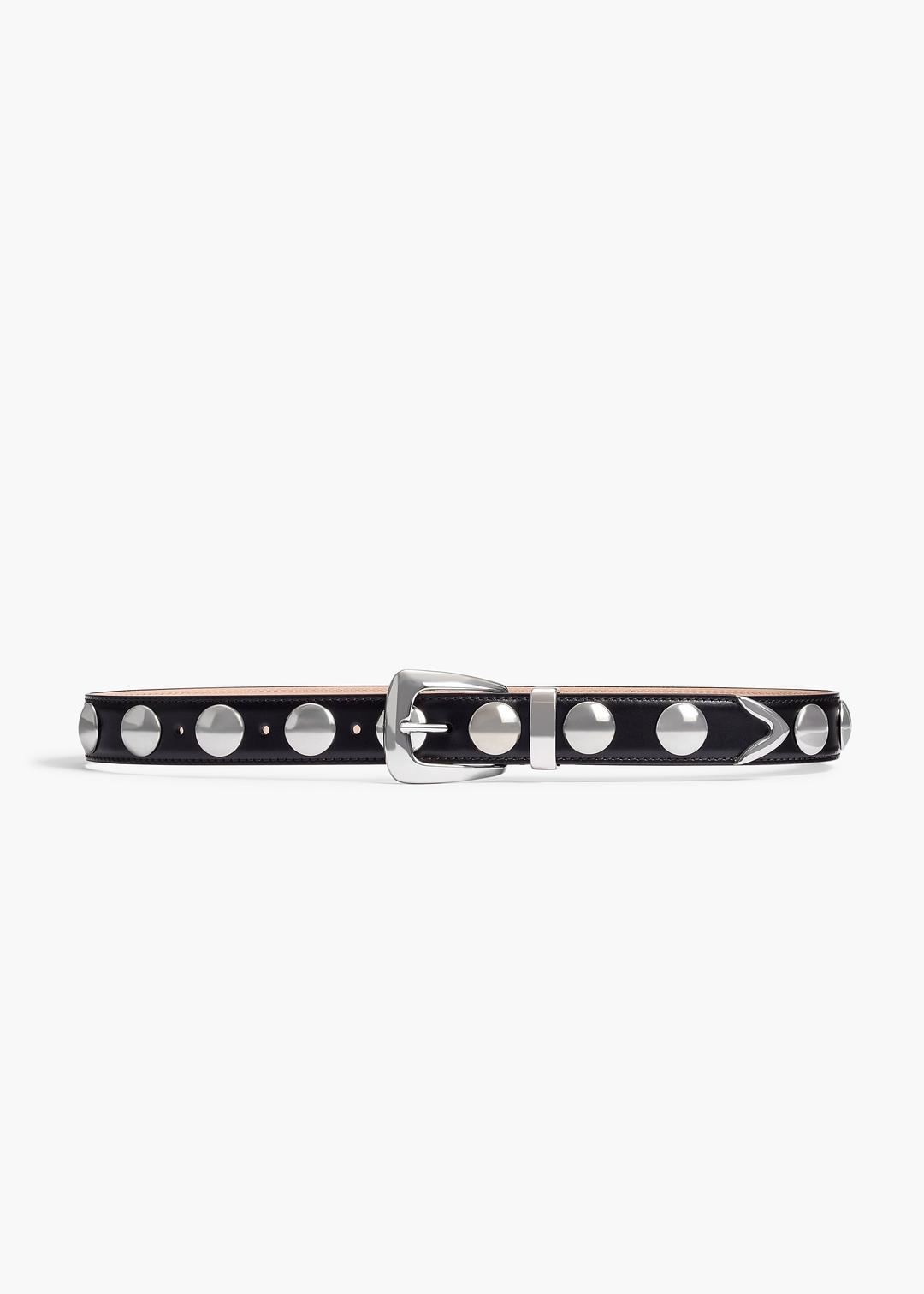 Benny Belt with Studs in Black Leather and Silver - 70 / BLACK / 100%CALFSKIN