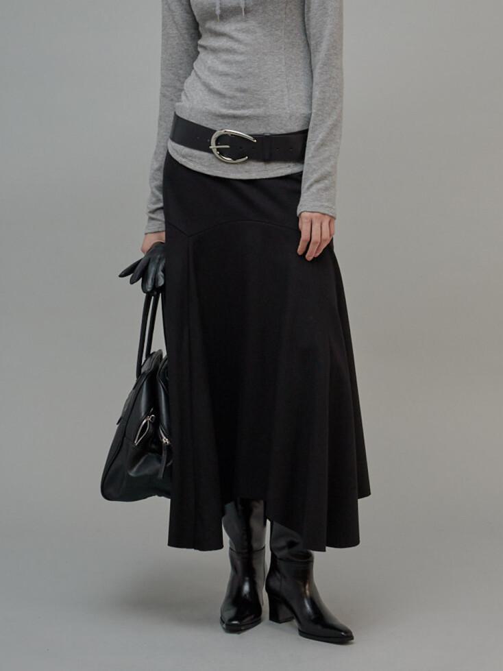 Wool Draping Long Skirt Black