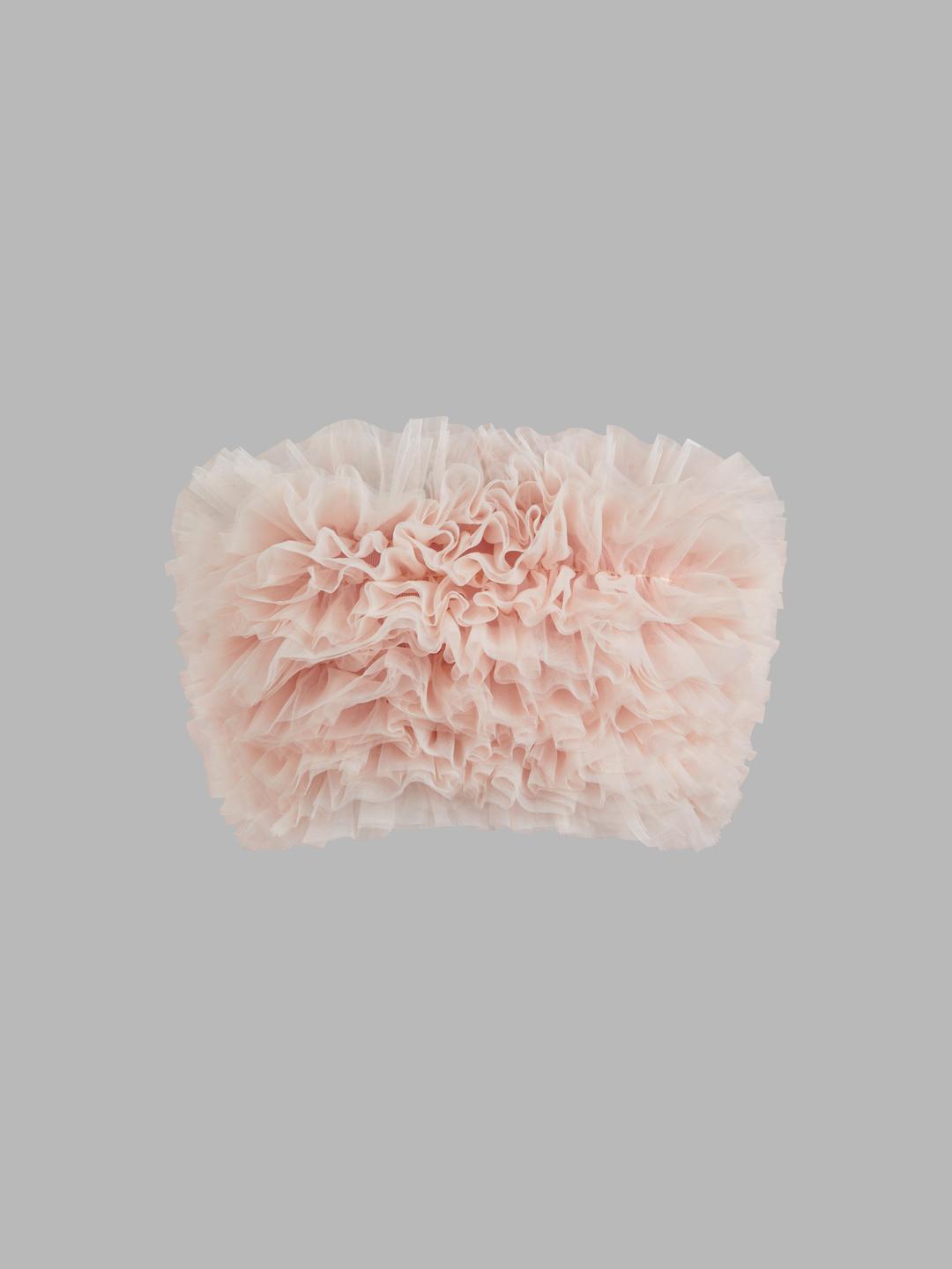 메쉬 핑크 러플 크롭 튜브 탑