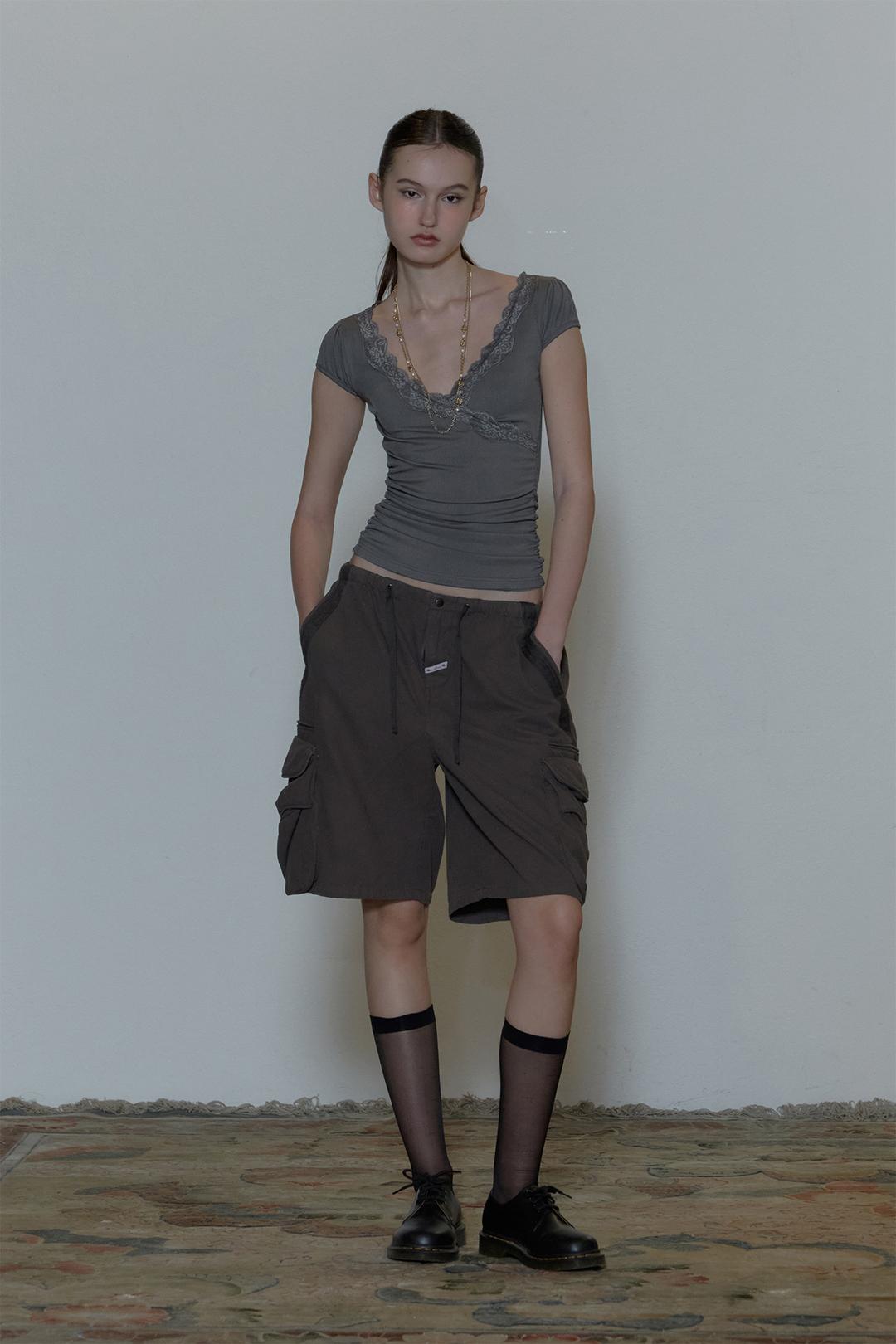 Twill Cargo Half Pants Charcoal