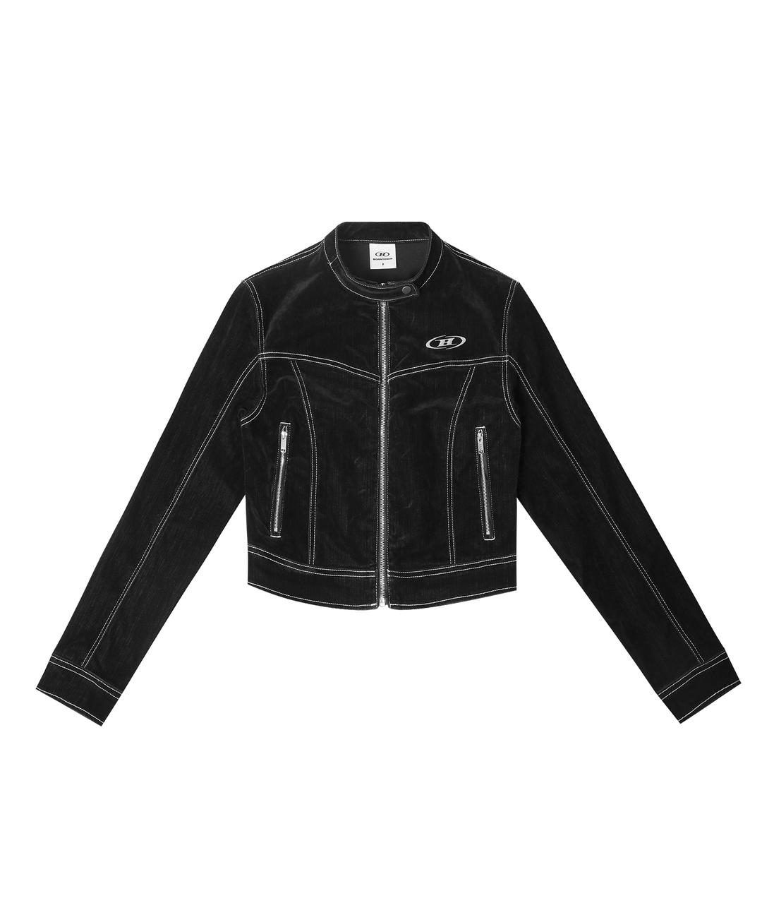 VELVET DENIM CROP JACKET [BLACK]