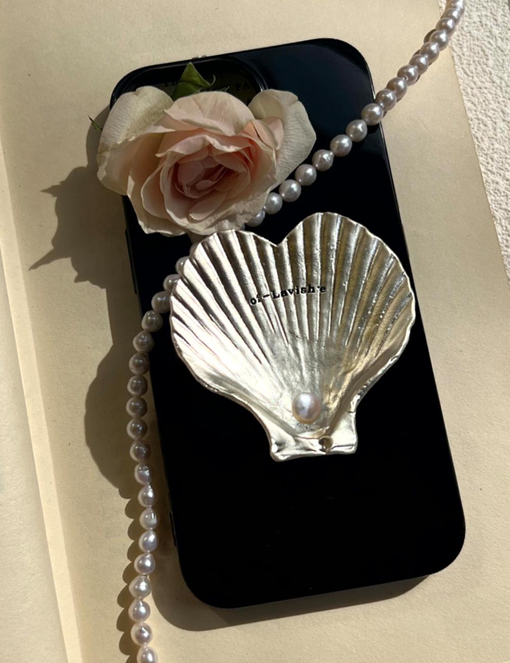 빈티지 진주 하트 조개 그립톡 메탈 실버