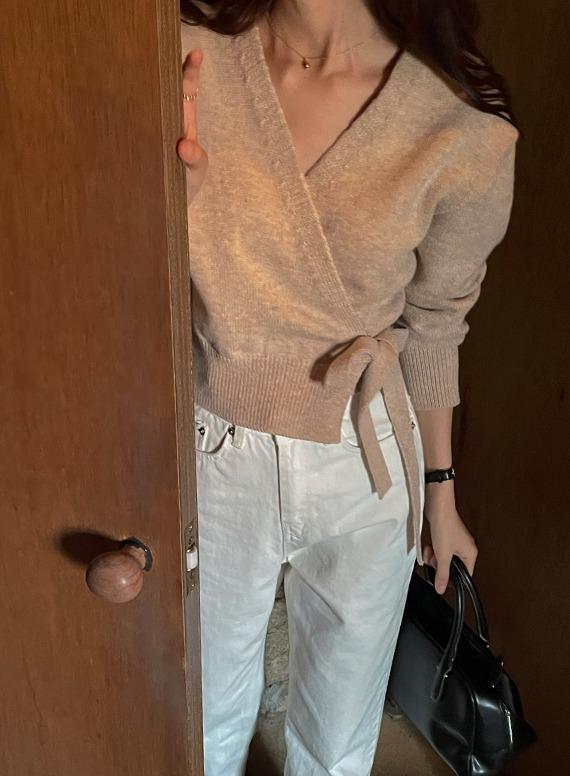 모드니 크롭 니트 랩 가디건