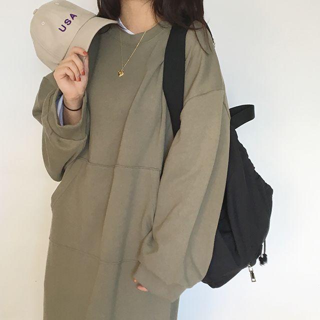 포켓 맨투맨 오버핏 롱원피스(3color)