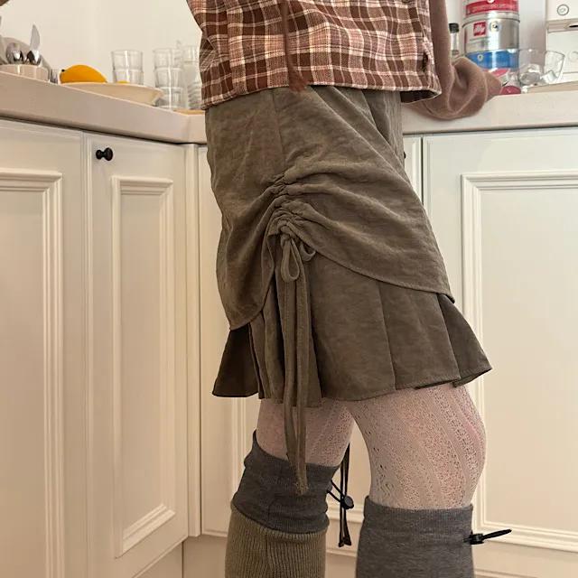 [현재 빠른출고]빈티지 스웨이드 셔링 미디 스커트 2color