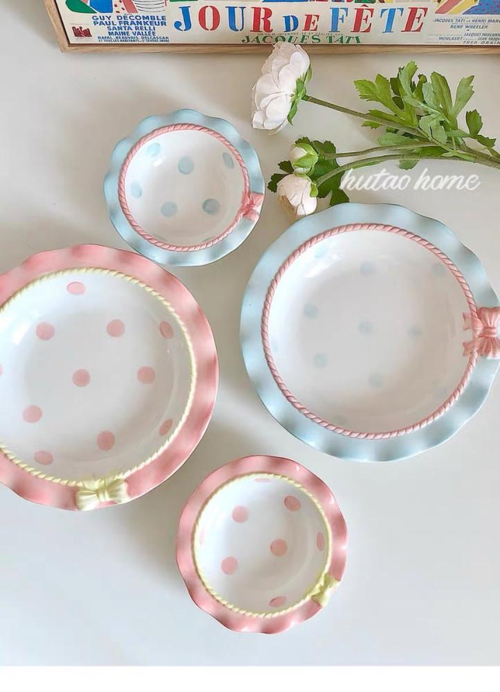 리본 도트 요거트 볼 접시 디저트 빈티지 집들이 선물 새달바스켓 라지