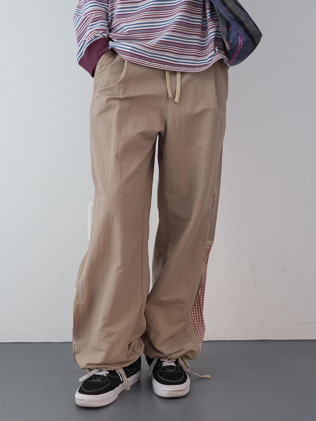 체크 블럭 트랙 팬츠 (Beige)