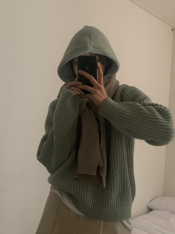 [카키당일/누적1만장/인기!/세트가격] 코냑 하찌 니트 바라클라바 후드 세트