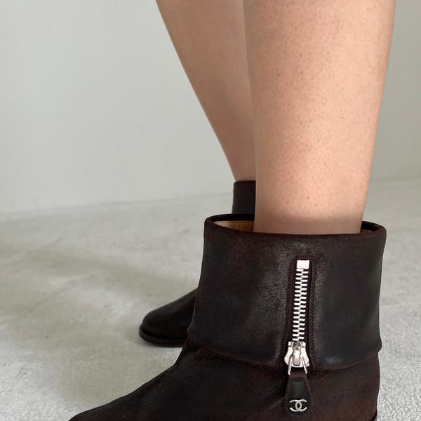 Chanel CC Logo Zipper Ankle Boots