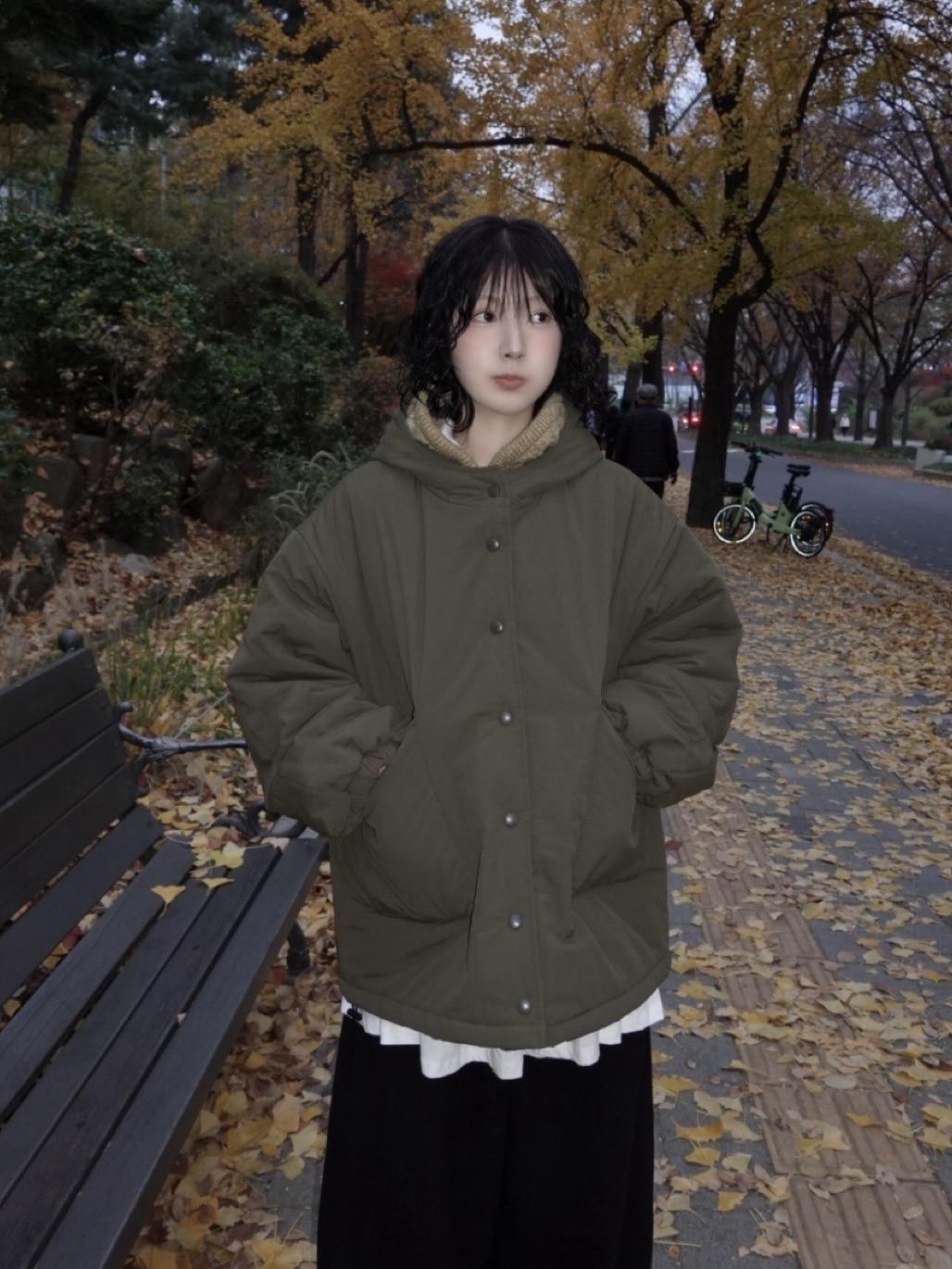 너드 후드 누빔 패딩 점퍼 (2color)