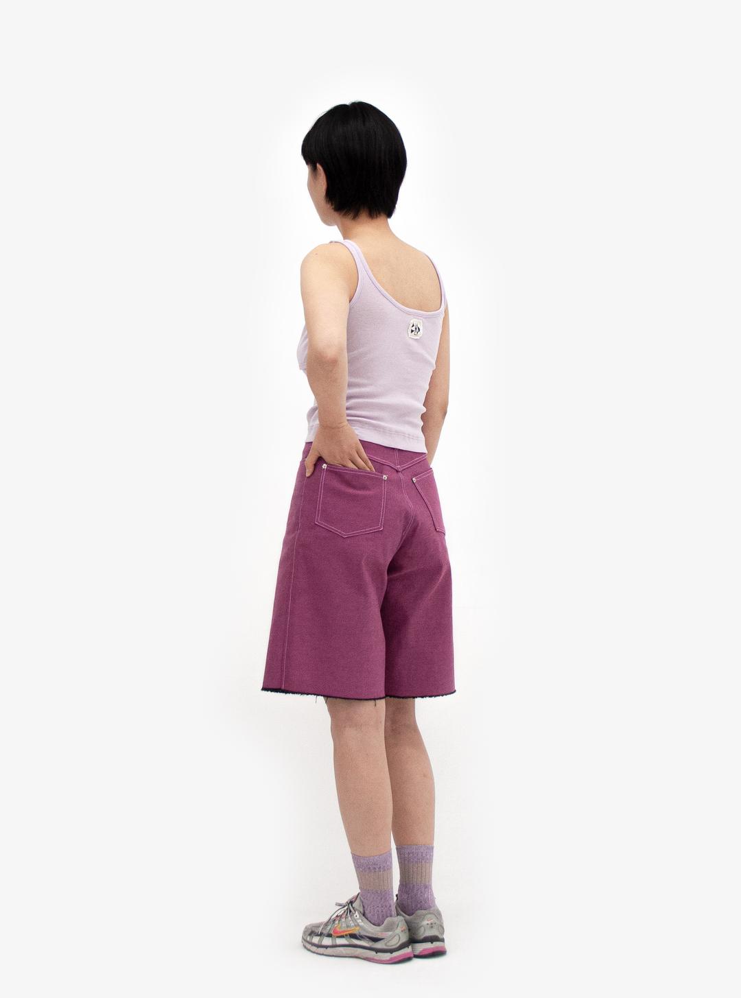Raw-edge Cotton Half Pants - pink