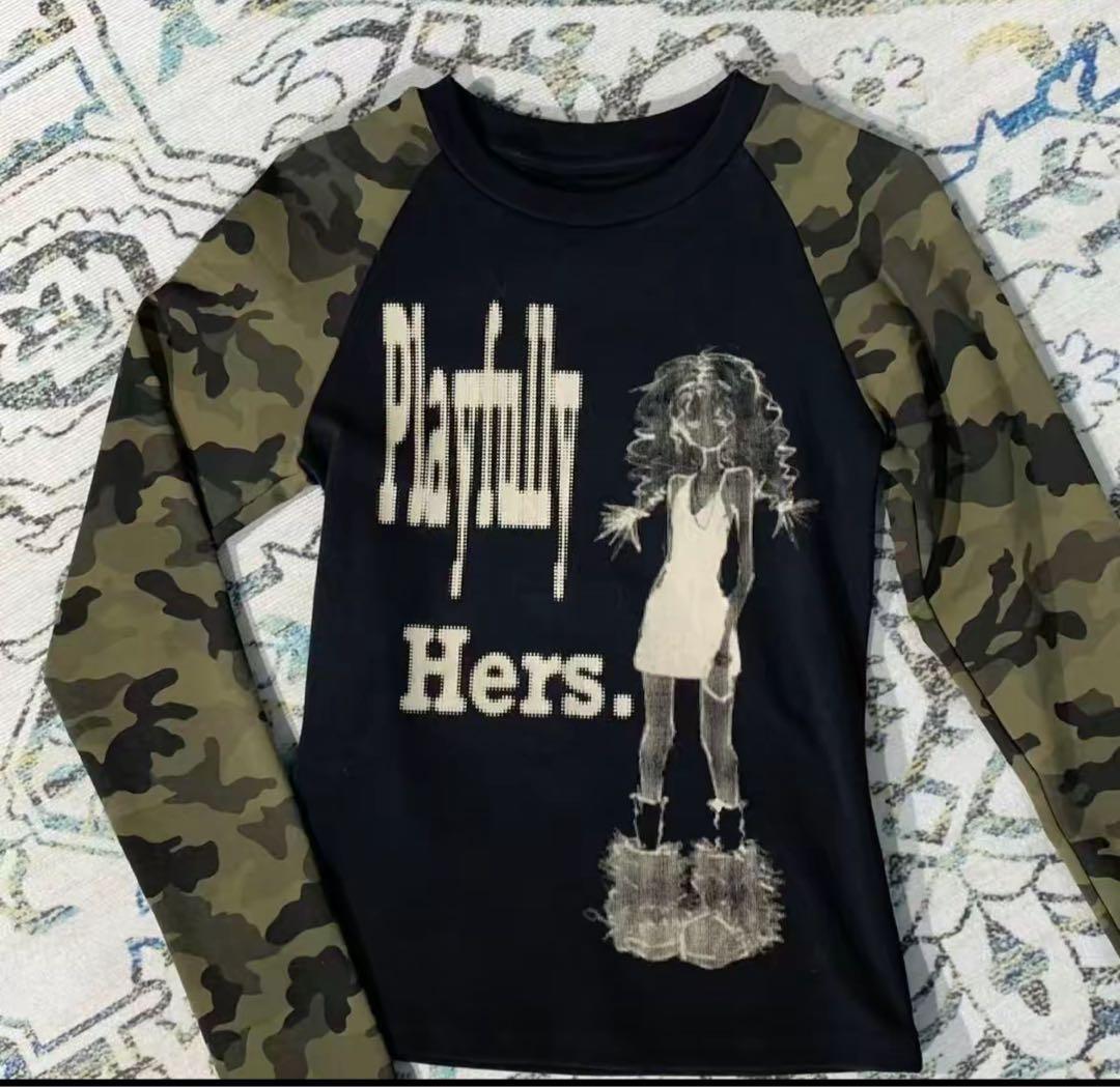 カモフラージュ柄 長袖Tシャツ y2k グランジ　　opium 平成女児