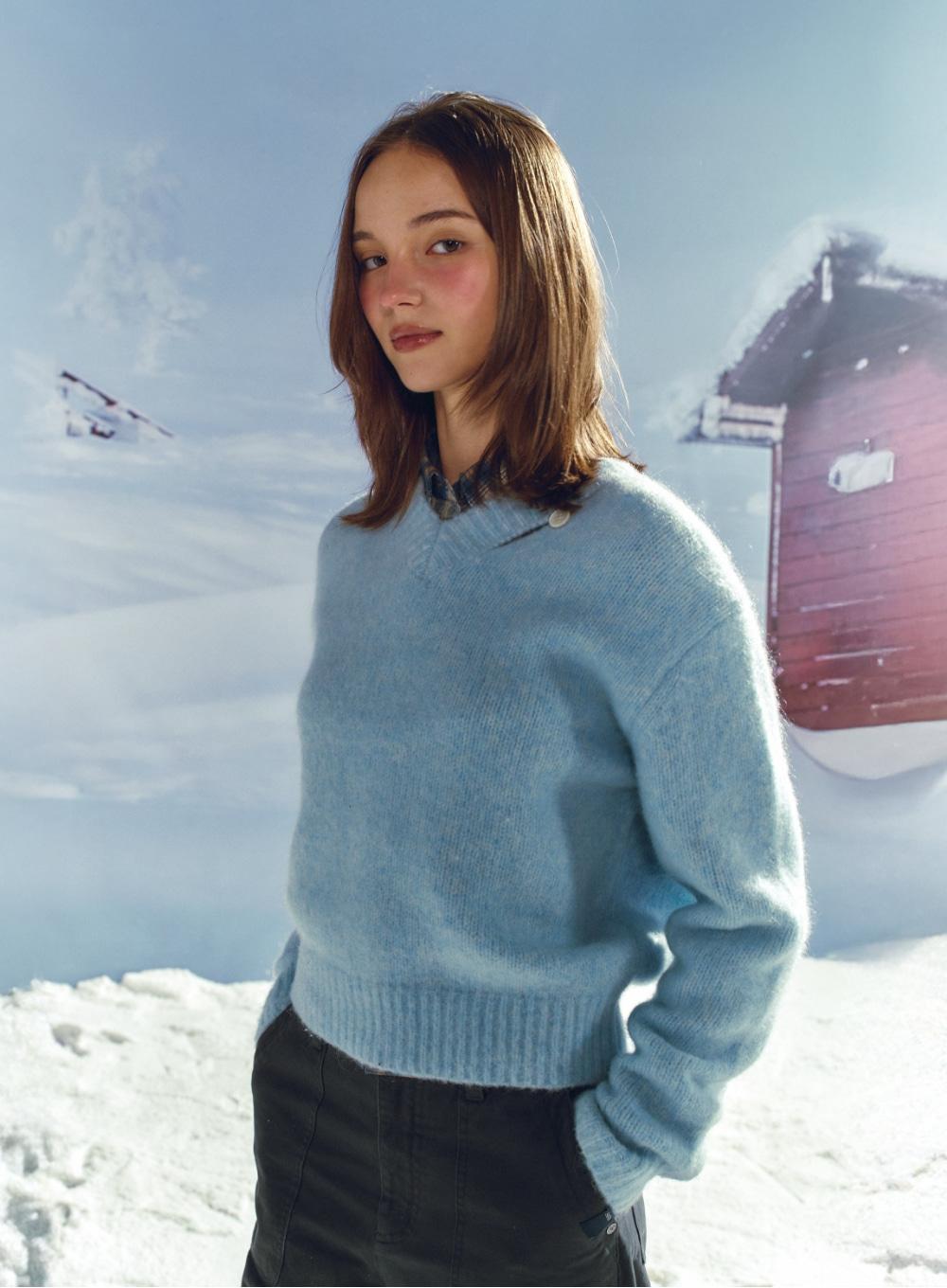 (W) Essen Two Tone Mohair Blend Knit - Sky Blue