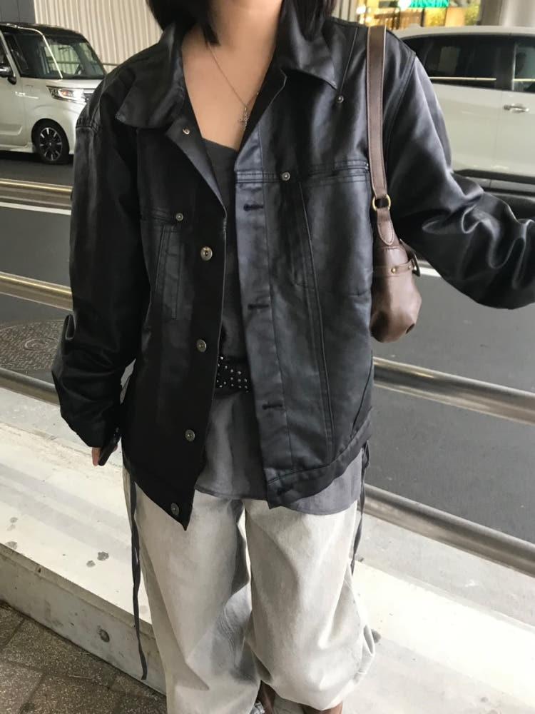 나카 라인 레더 자켓