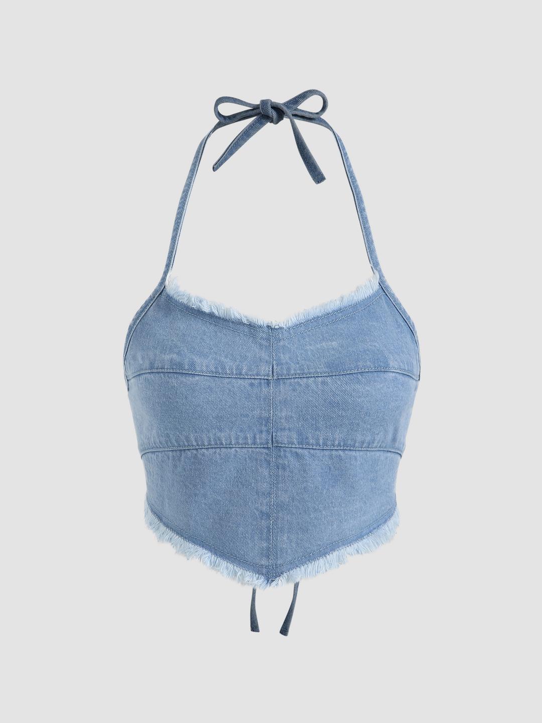 Denim Crop Halter Top