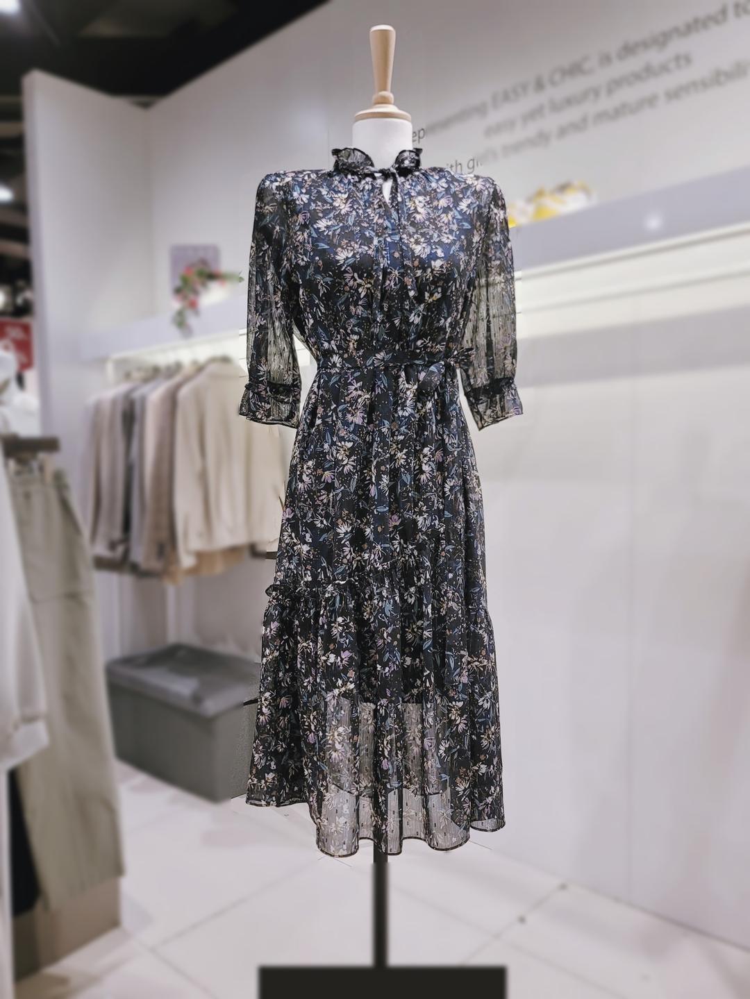 EnC (기획전 특가) 메탈사 플라워 리프 매력 쉬폰 원피스 65A OW325 65A