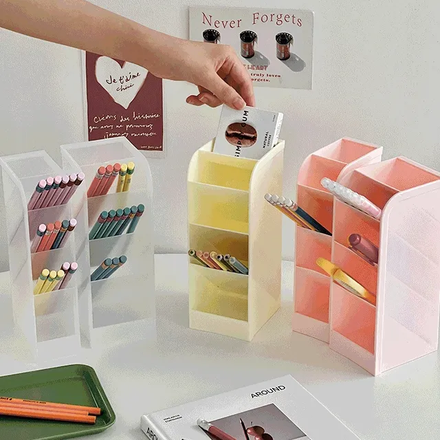 수납공간UP 오픈탑 데스크 컨테이너 4단 펜꽂이 브러쉬홀더 데스크정리함 소품정리