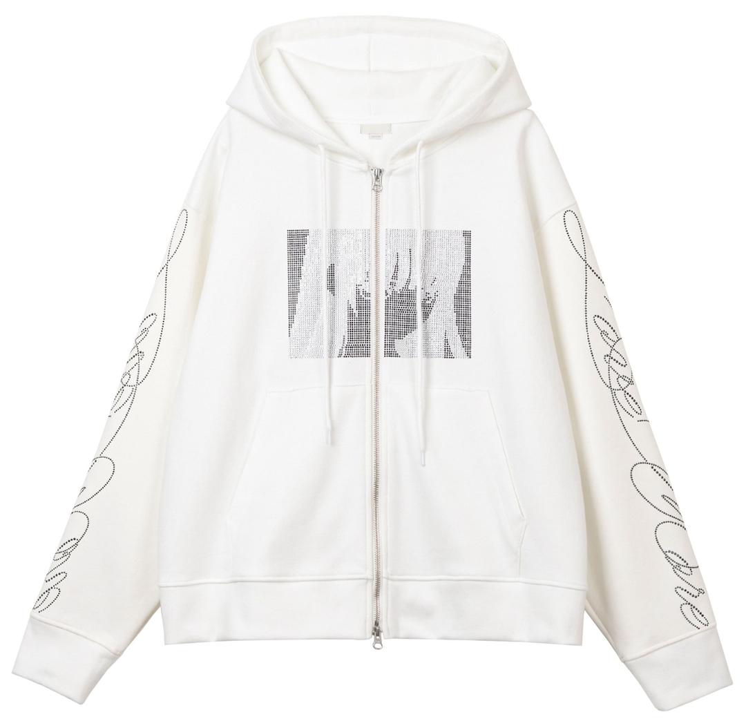Rhinestone zip up hoodie (White)