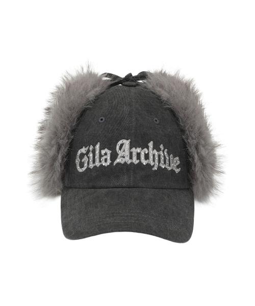 FAUX FUR HOTFIX LOGO EARFLAP CAP_CHARCOAL