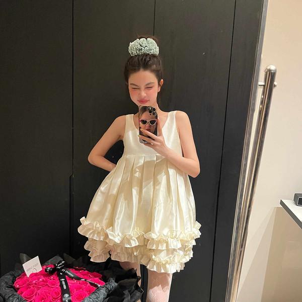 LRIB lace multi-layer pleated doll short dress