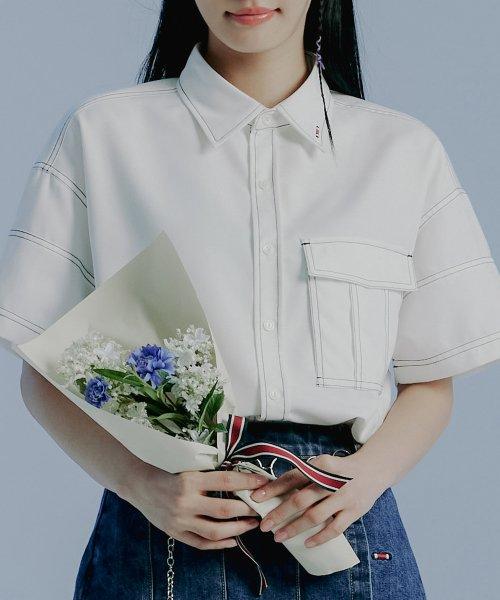 프론트 포켓 워크 셔츠_화이트