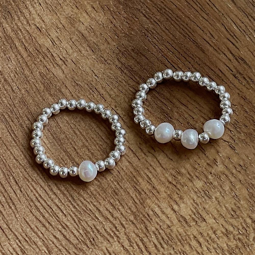 담수 진주 실버 볼 밴딩 반지 못난이진주