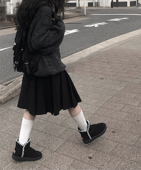 애니원모어 [벨트set🖤] 노티드 미디 플리츠 스커트 (2color)