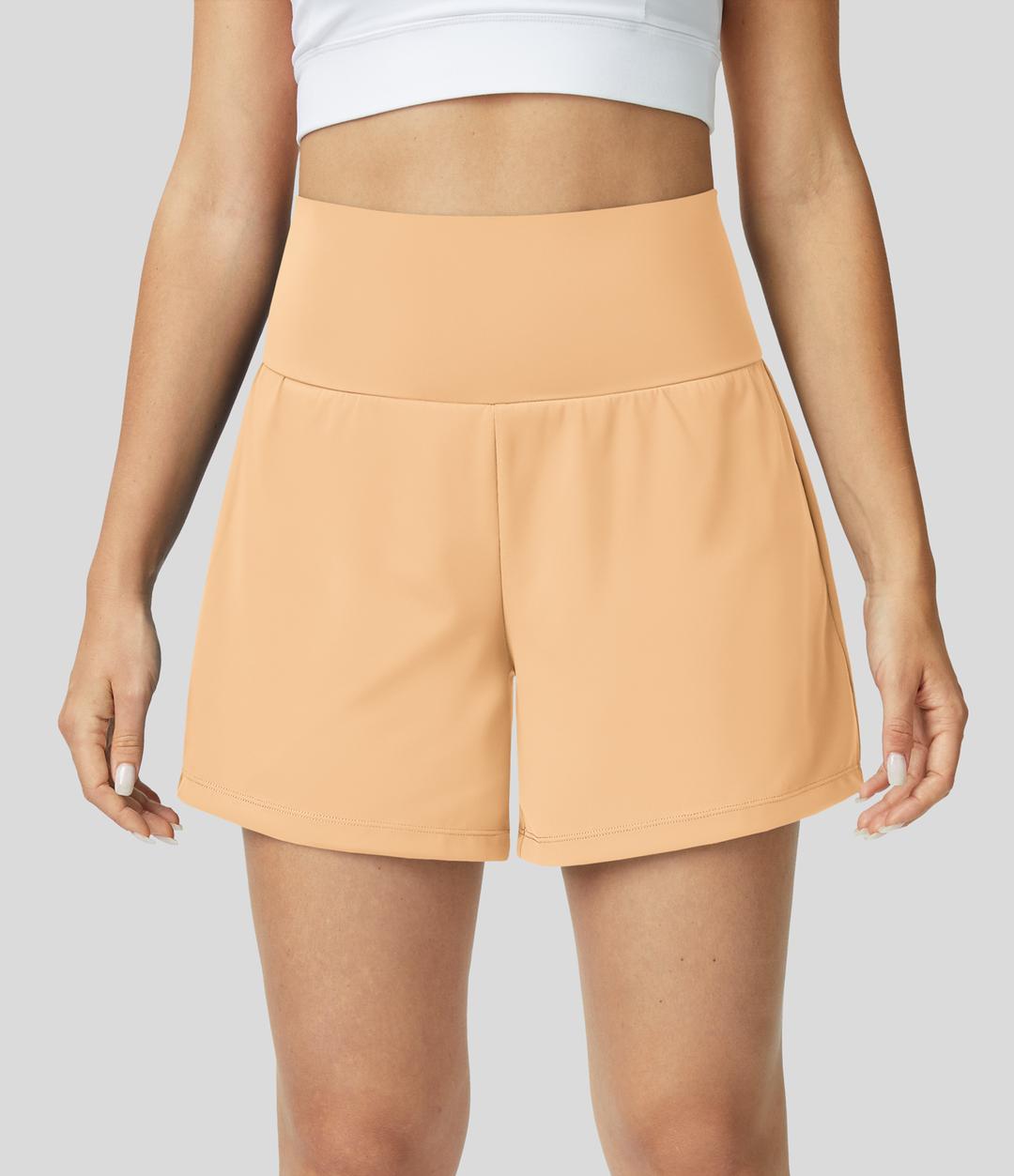 슈퍼 하이 웨이스트 백 포켓 사이드 히든 포켓 2-in-1 요가 반바지