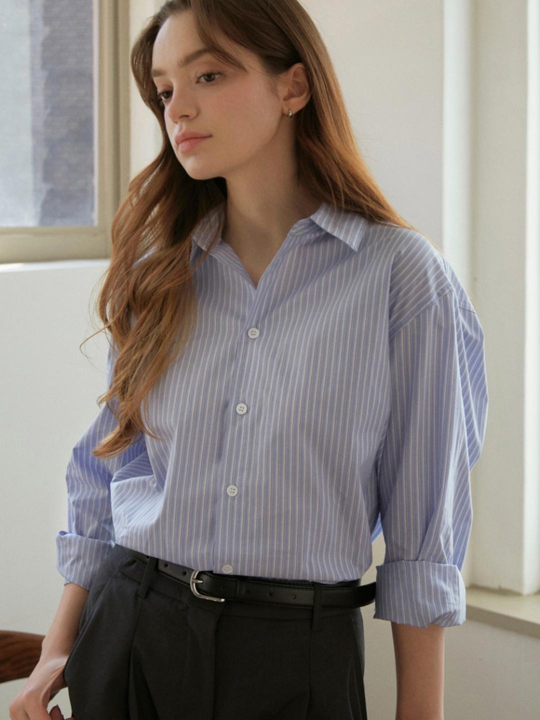 Henry Regular Fit Stripe Shirt (sky blue)