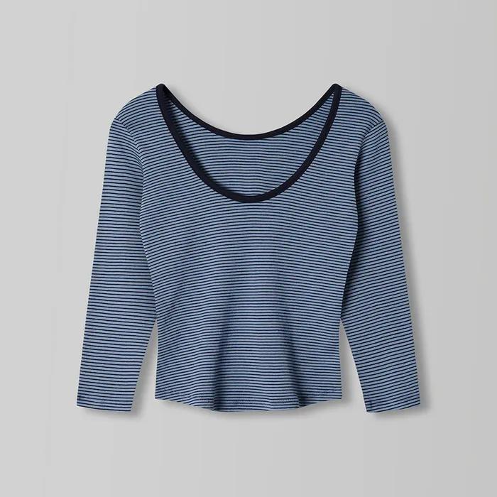 S/S Reversible 3/4 Sleeve Tee_Stripe Blue