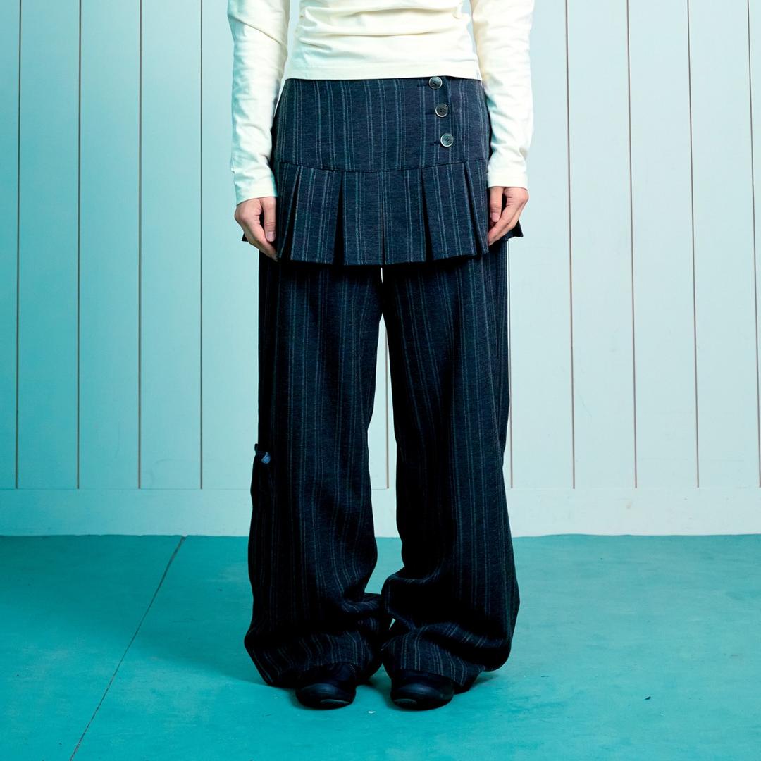 (w) TCM skirt layered button pants (charcoal)