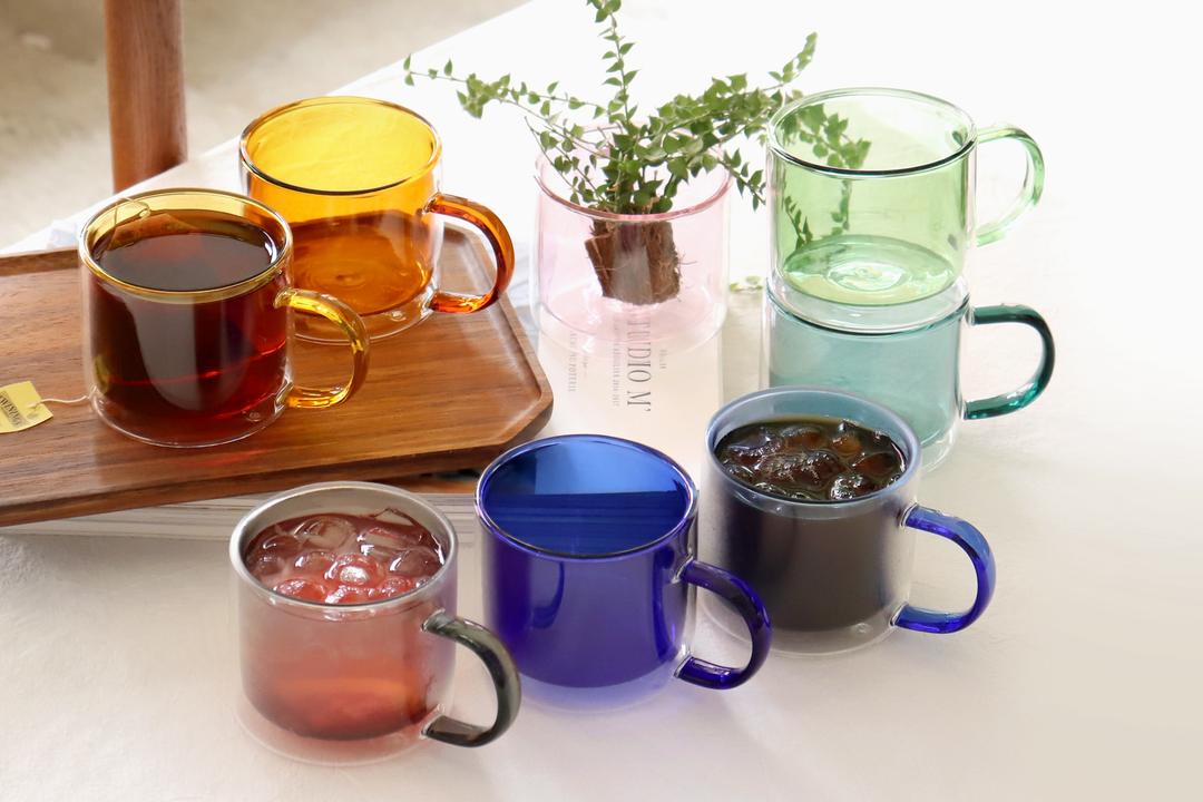 카모메키친 이리스 이중유리컵 컬러머그잔