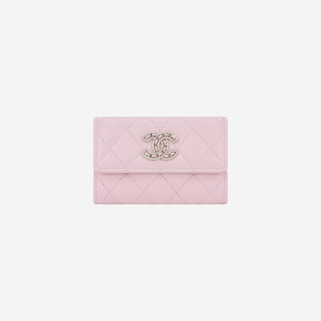 Chanel Flap Card Holder Grained Shiny Calfskin & Gold Light Pink