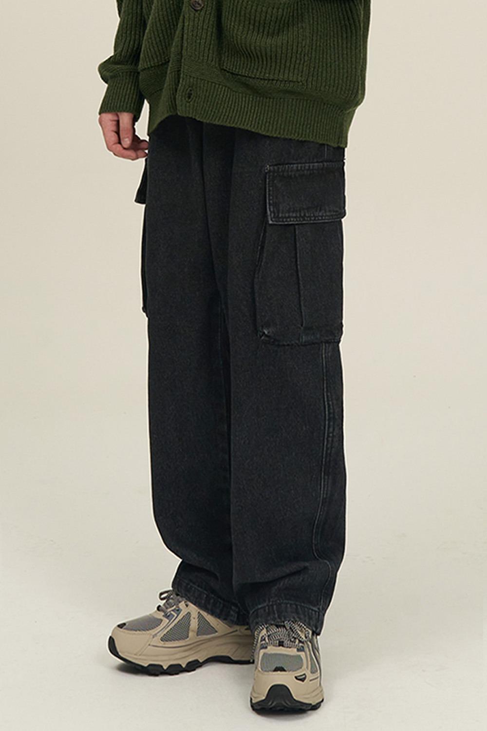EXC 와이드 카고 데님 팬츠 (BLACK)