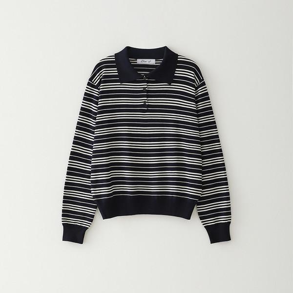 Bluesf resort striped collar long-sleeve knitwear - Navy [03/25 예약배송]