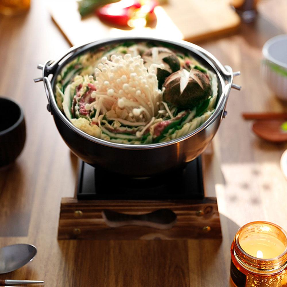 경질 샤브샤브 냄비 소 세트(경질샤브냄비+화로+연료통+목판+고체연료10개)