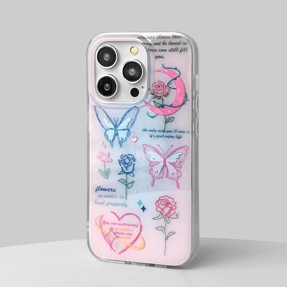 수심 Rose Case 아이폰 케이스 로즈 장미 나비 하드 유니크 핑크 러블리 프로 맥스