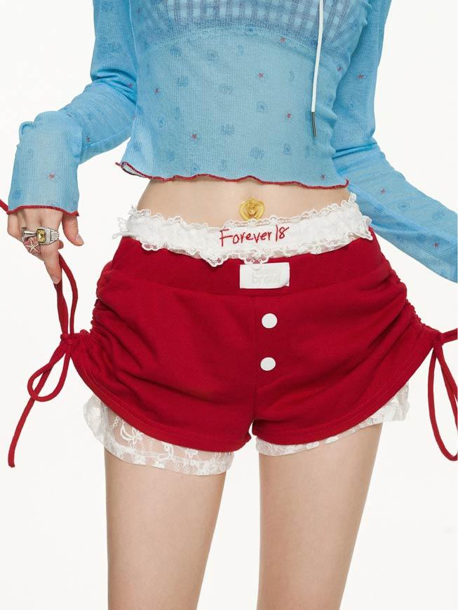 [MAMC] Drawstring lantern red short pants