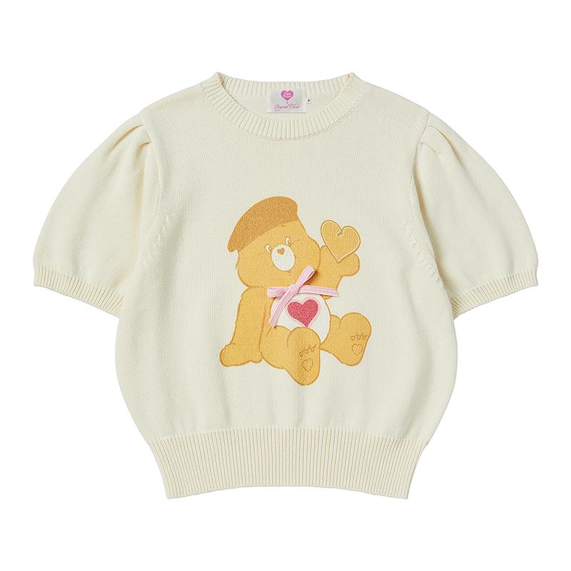 [WOMEN'S EDITION] 노맨틱 케어베어 리본 반팔 니트 아이보리