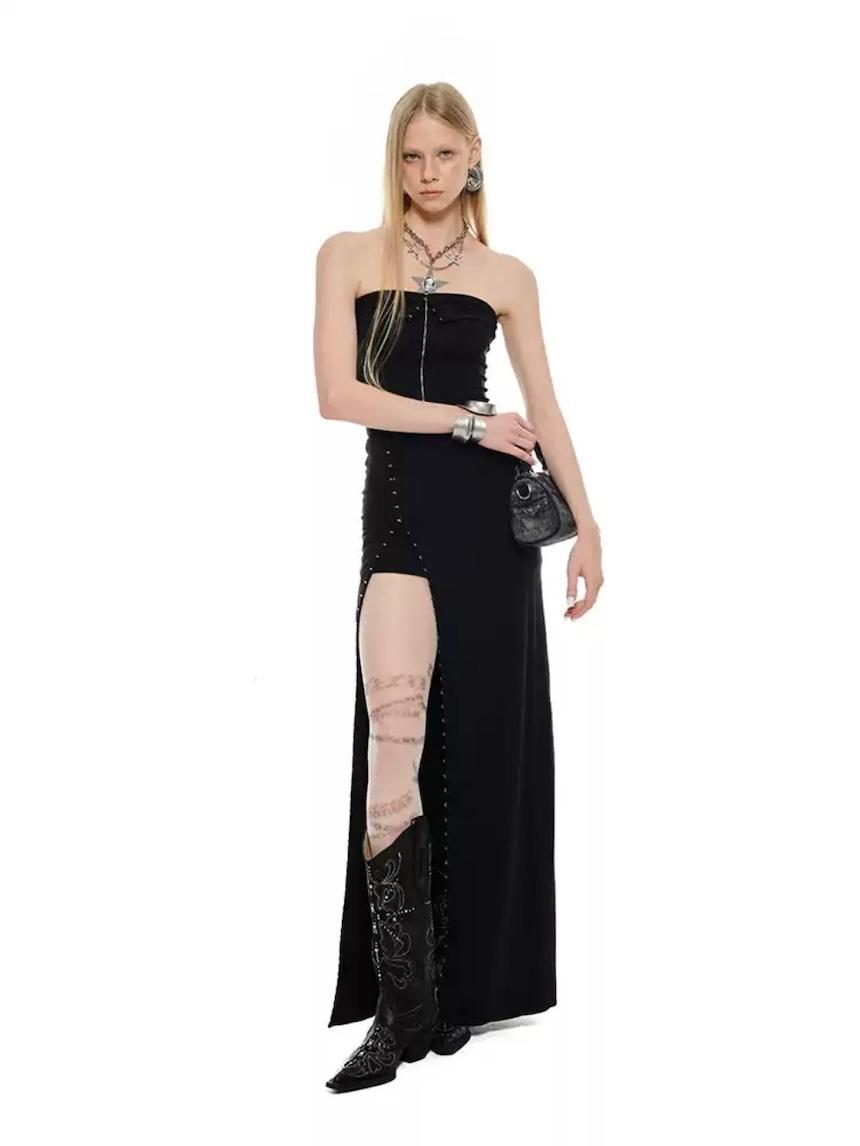 1JINN STUDIO Hook Buckle Black Tube Top Dress
