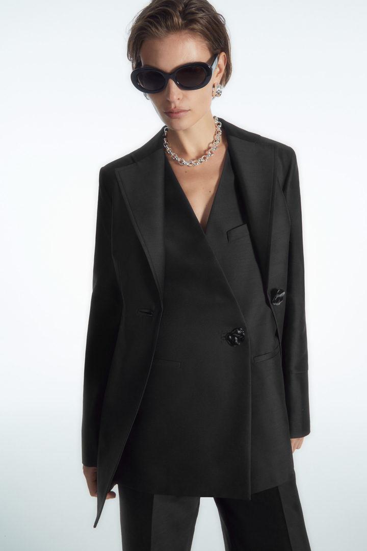 브로치 디테일 울 블렌드 블레이저