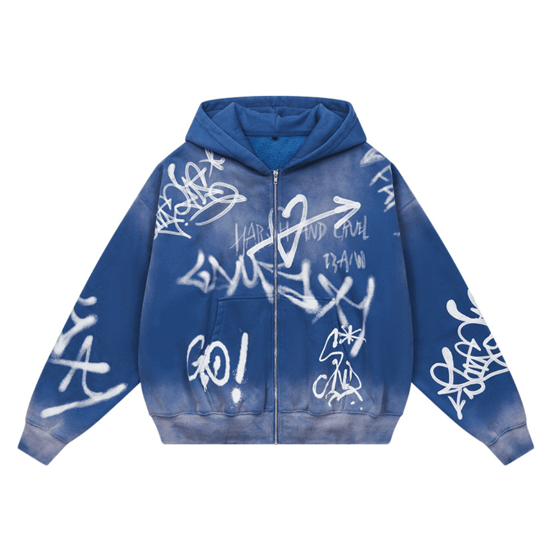 Spray Paint Washed Hoodie - Blue / M