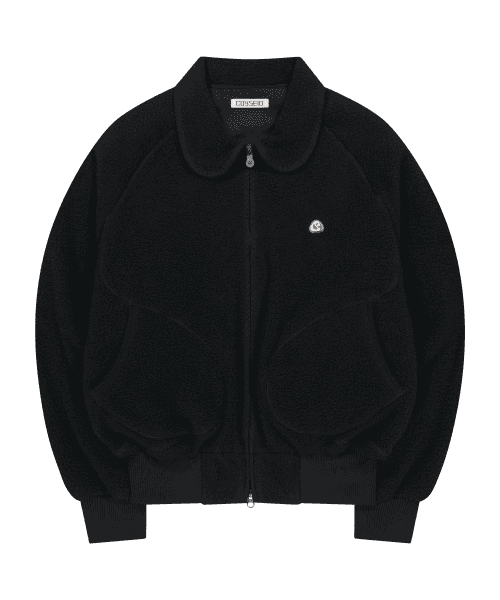 ROUND COLLAR FLEECE JACKET BLACK
