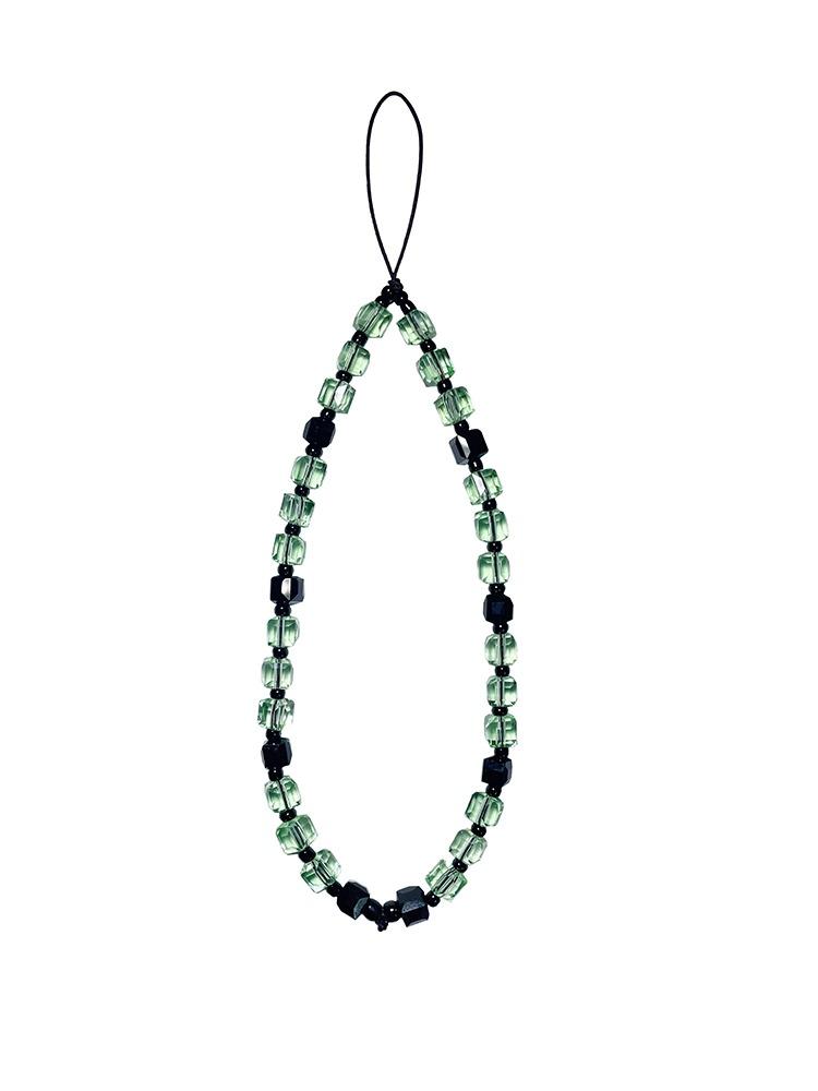 블랙 그린 심플 사각 비즈 핸드폰 스트랩