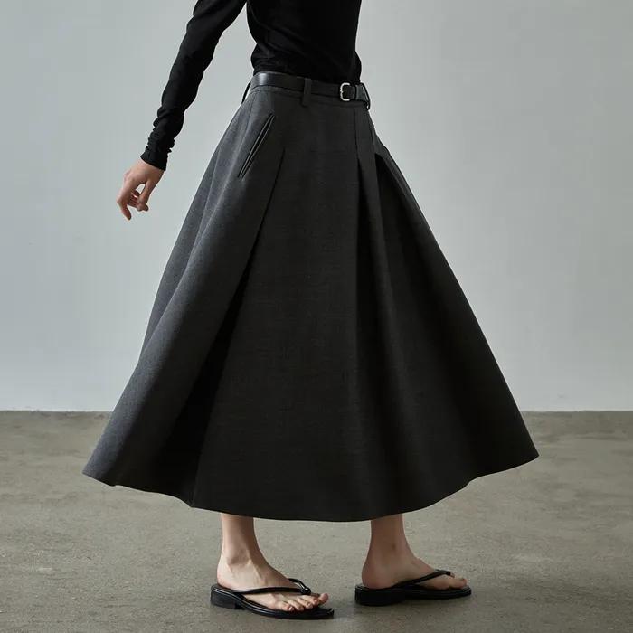 테일러드 플레어 스커트_charcoal