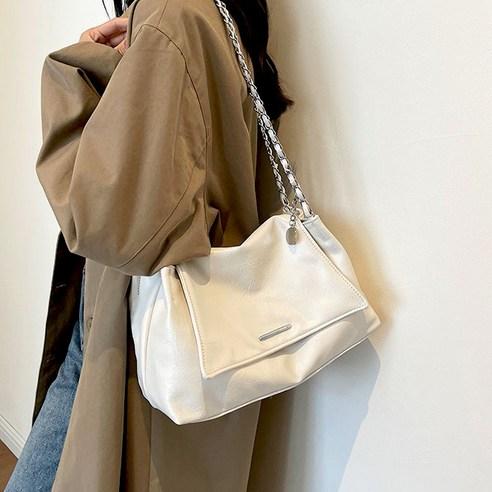 Modern Fashion 여성 클래식 체인 숄더백 실버 크로스백, 아이보리