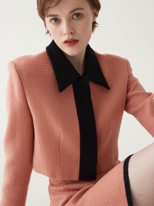 Colorblock Cropped Jacket-Pink