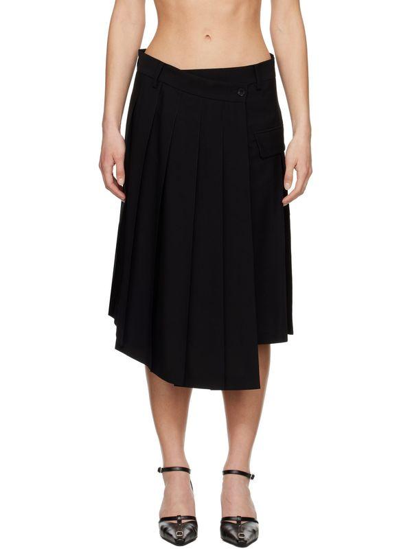 플리츠 비대칭 랩 미디 스커트