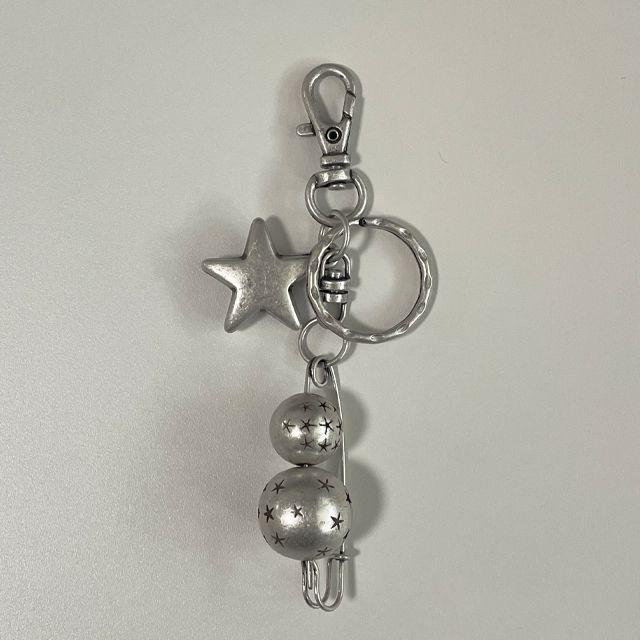 three star clip keyring / 볼 별 클립 빈티지 무드 실버 키링